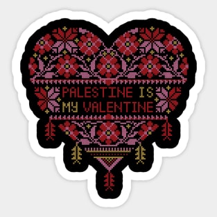 Palestine Is My Valentine Love Heart Embroidery Palestinian Tatreez Art - Light Sticker